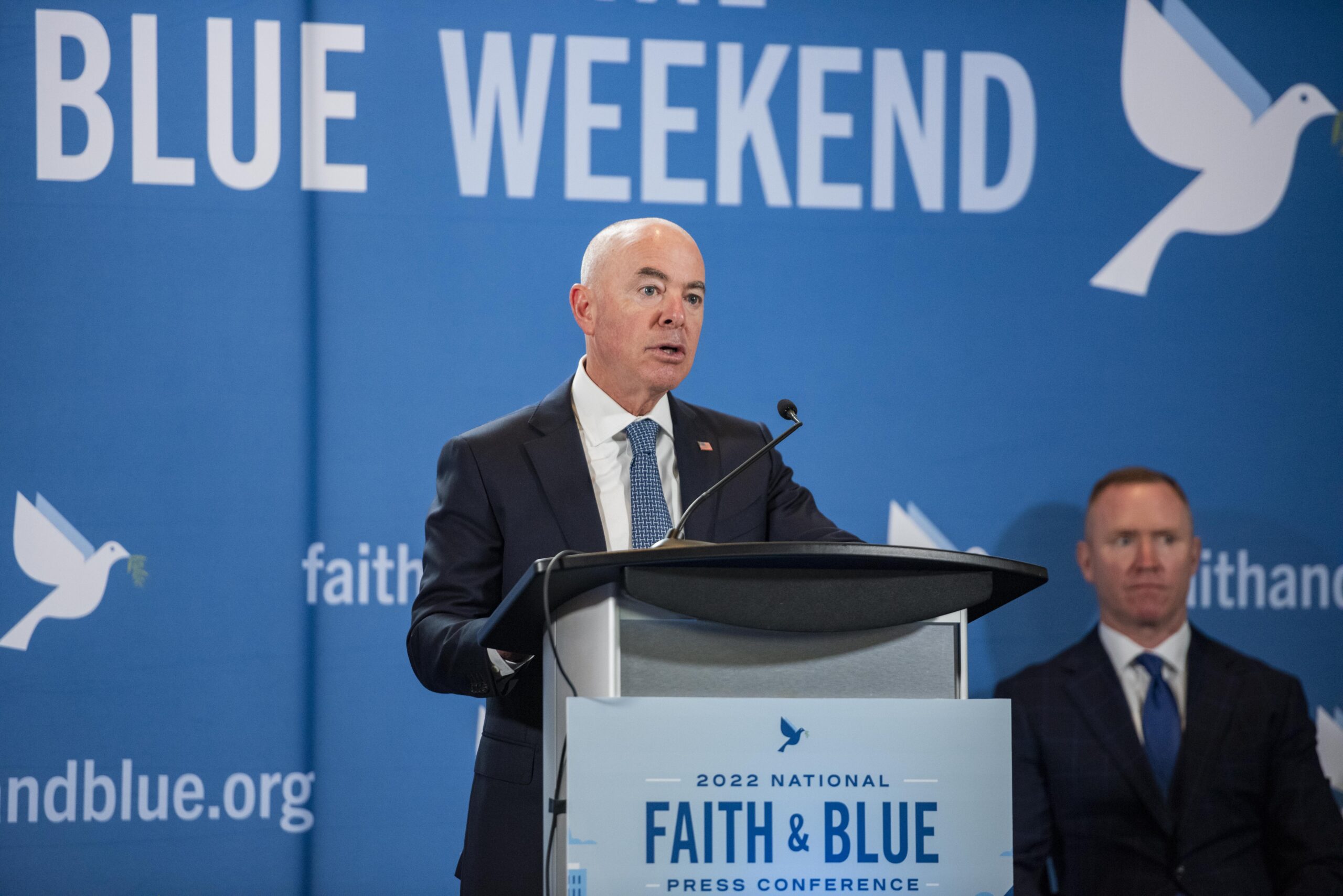 Secretary Alejandro Mayorkas delivers remarks at the 2022 National Faith & Blue Weekend Press Conference in Washington D.C.
