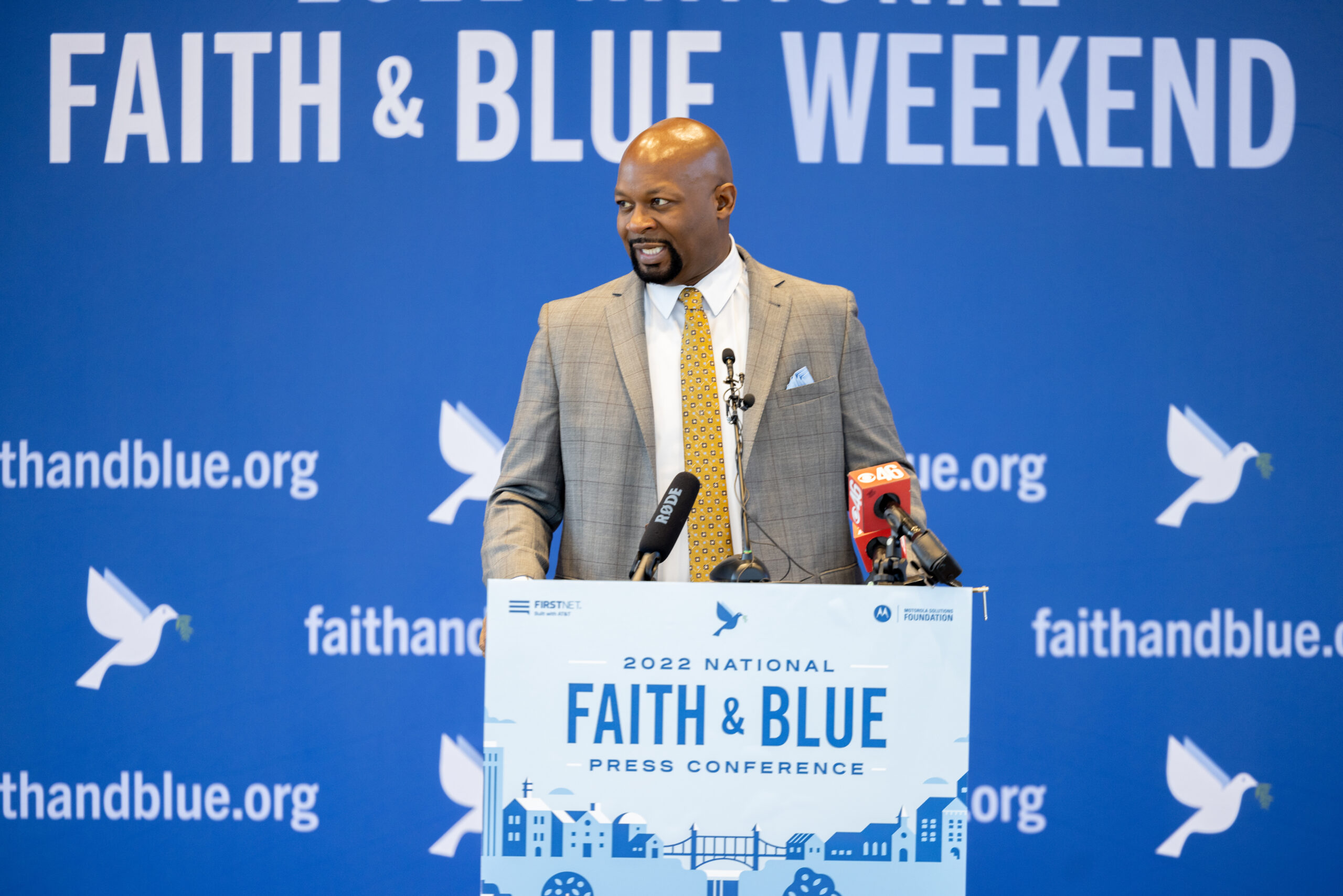 Rev. Markel Hutchins speaks at the 2022 Faith & Blue Georgia Press Conference